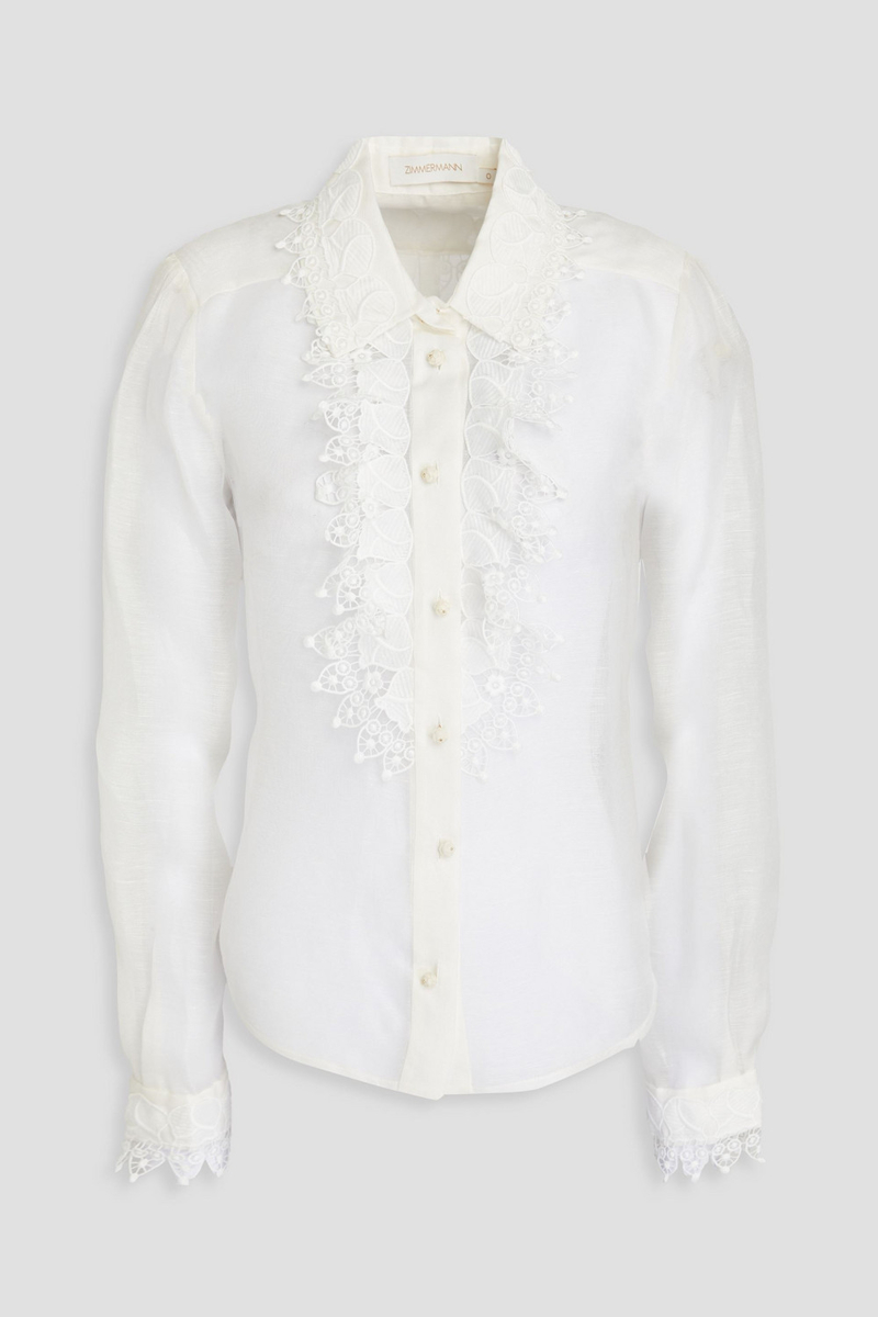 zimmermann - lace-trimmed linen and silk-blend shirt - white - 1