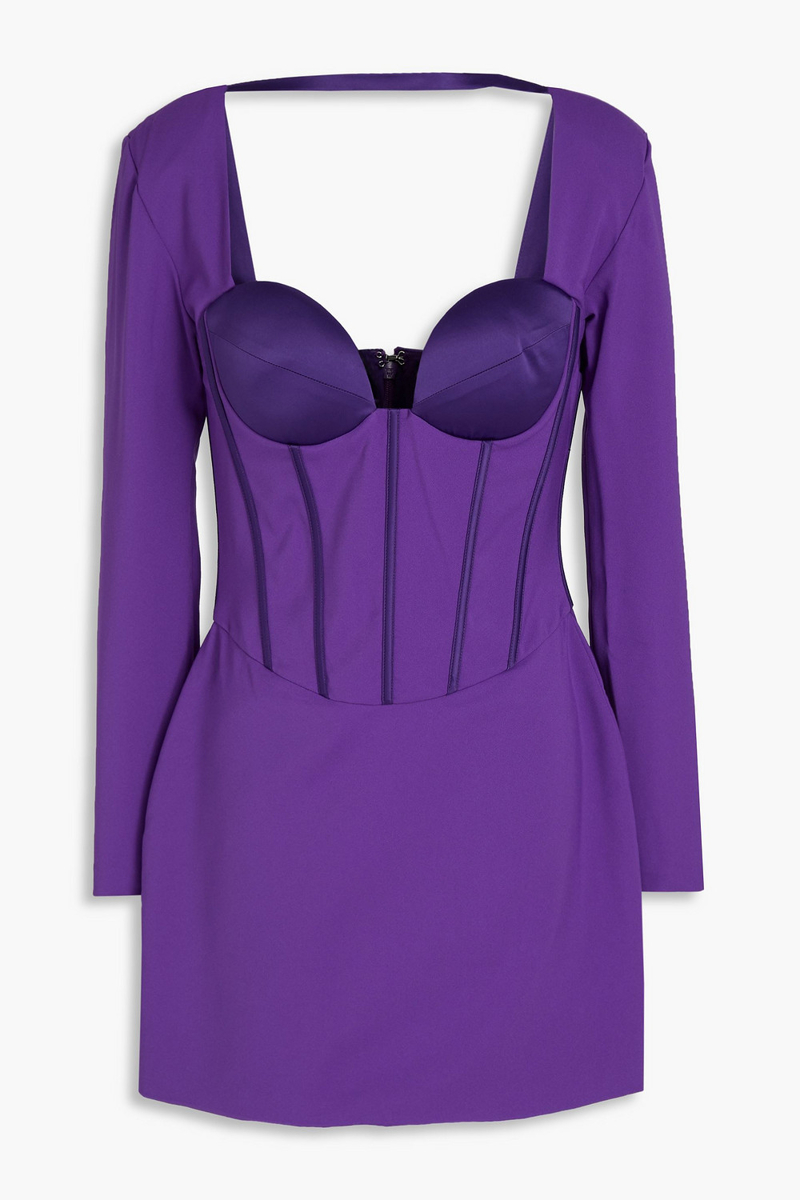 retrofête - veronica satin-trimmed crepe mini dress - purple - s