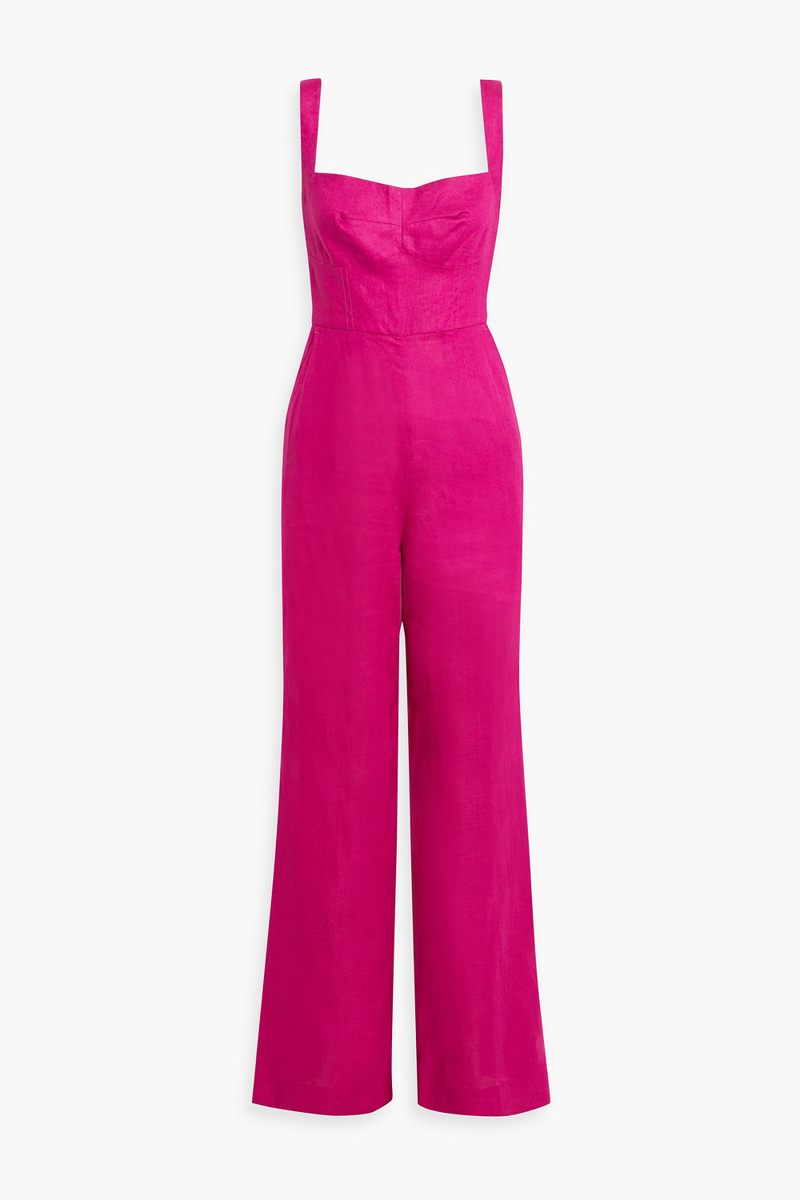 saloni - rachel linen wide-leg jumpsuit - pink - uk 14