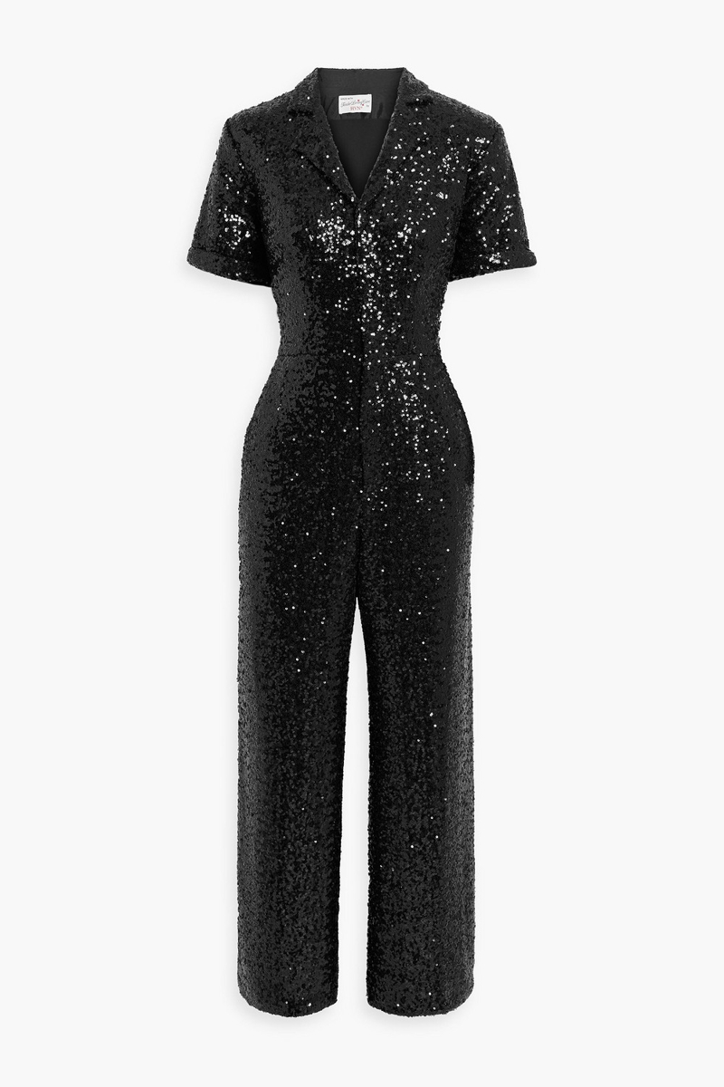 hvn - gia sequined crepe wide-leg jumpsuit - black - us 2