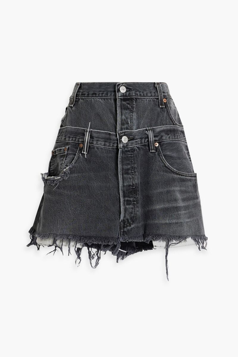 EB Denim - Reinvented distressed denim mini skirt - Black - L