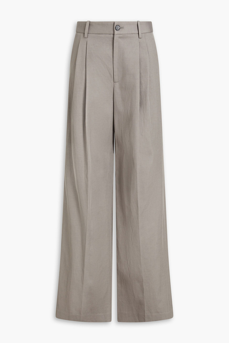 nili lotan - flavie cotton and linen-blend twill wide-leg pants - gray - us 00