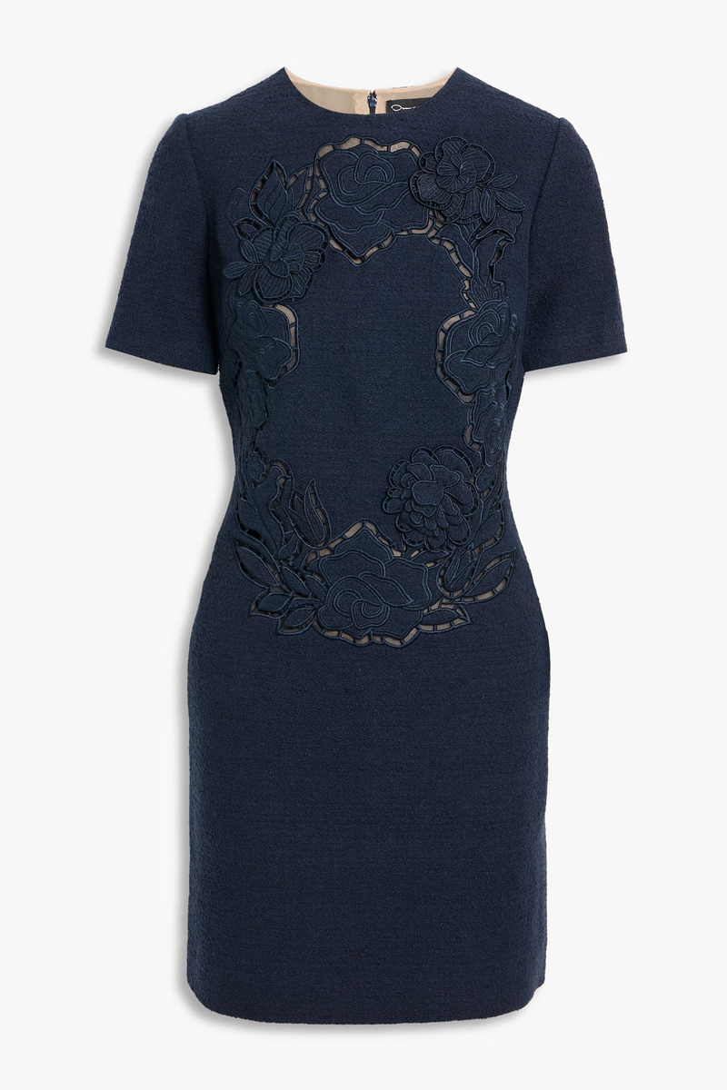 oscar de la renta - cotton-blend bouclé and guipure lace mini dress - blue - us 0