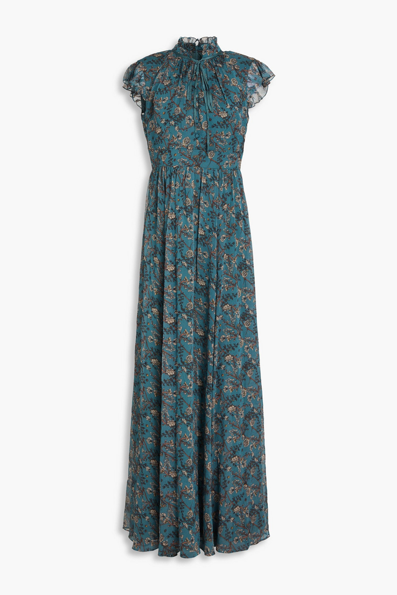 mikael aghal - ruffled floral-print crepon maxi dress - green - us 4