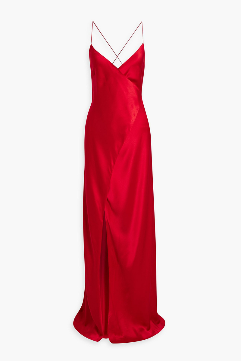 michelle mason - silk-satin wrap gown - red - us 10