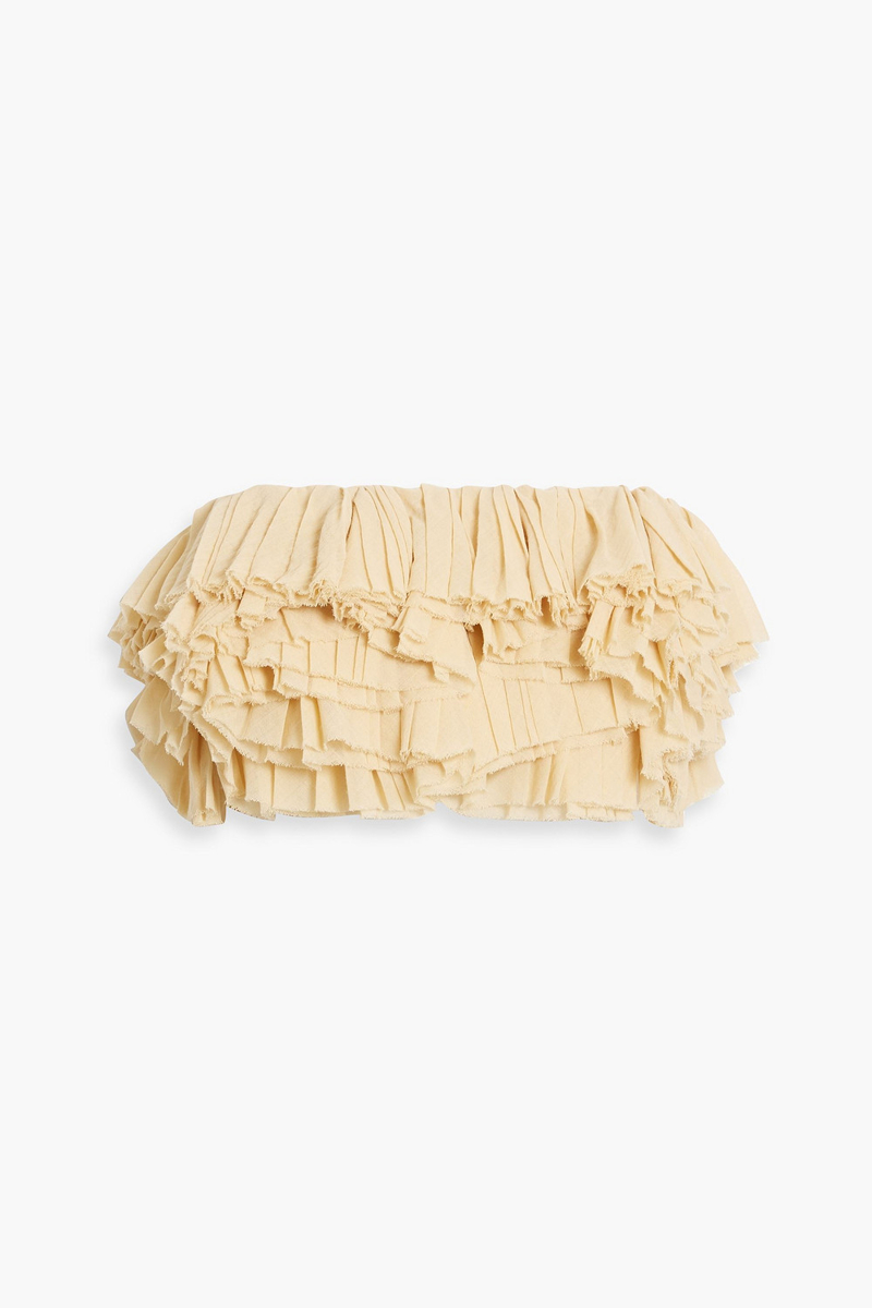Khaite - Atta strapless cropped ruffled wool-blend top - Yellow - S