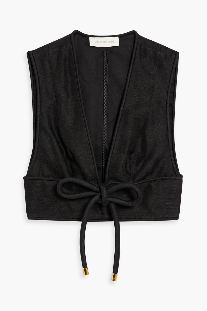zimmermann - cropped linen and silk-blend top - black - 00