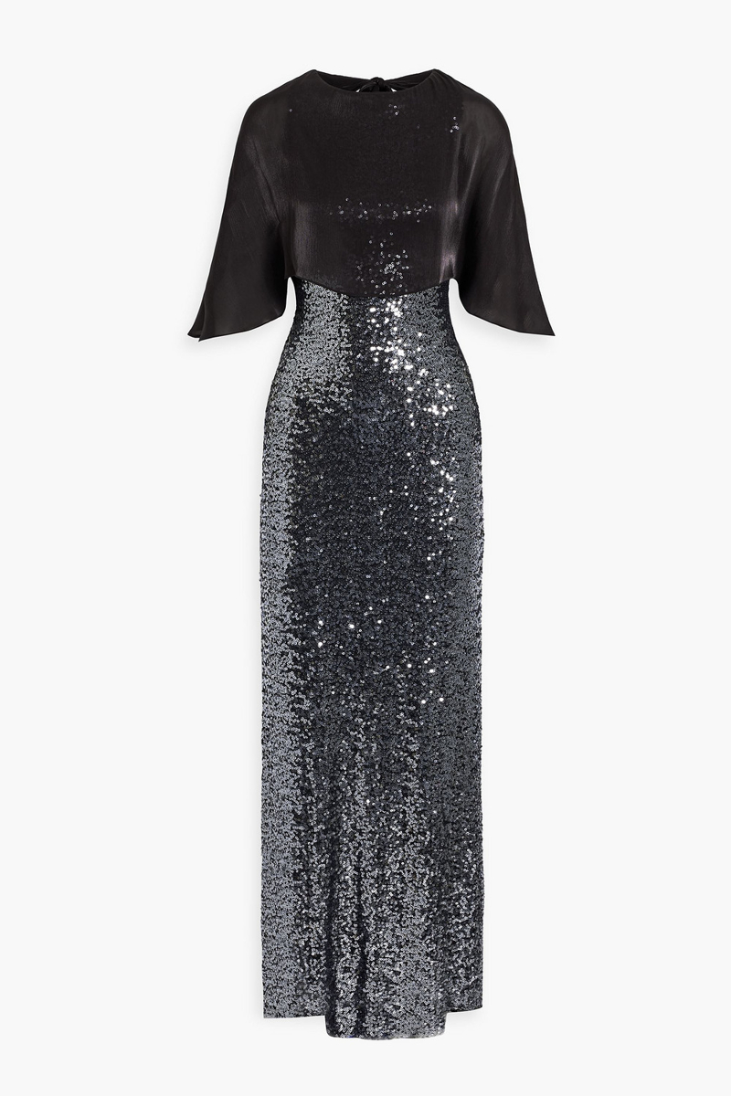 Badgley Mischka - Cape-effect sequined tulle gown - Metallic - US 4