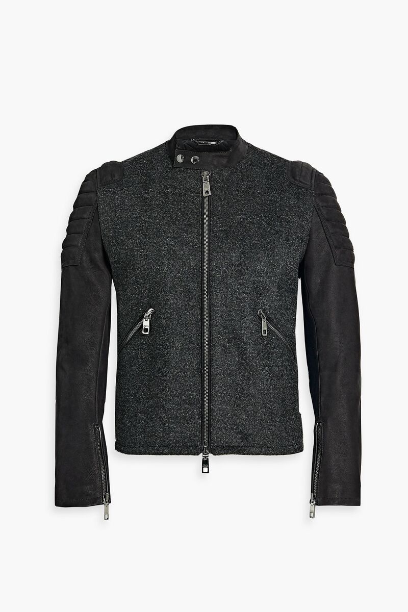 Dolce&Gabbana - Leather-paneled wool-bouclé jacket - Black - IT 44