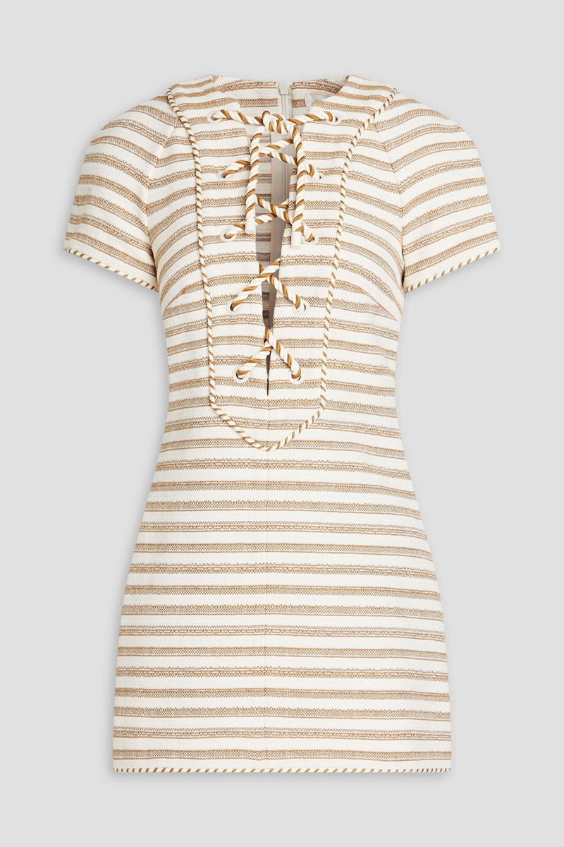 Zimmermann - Lace-up striped cotton-blend mini dress - White - 00
