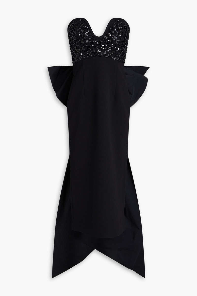 rebecca vallance - marie strapless bow-detailed embellished crepe midi dress - black - uk 6