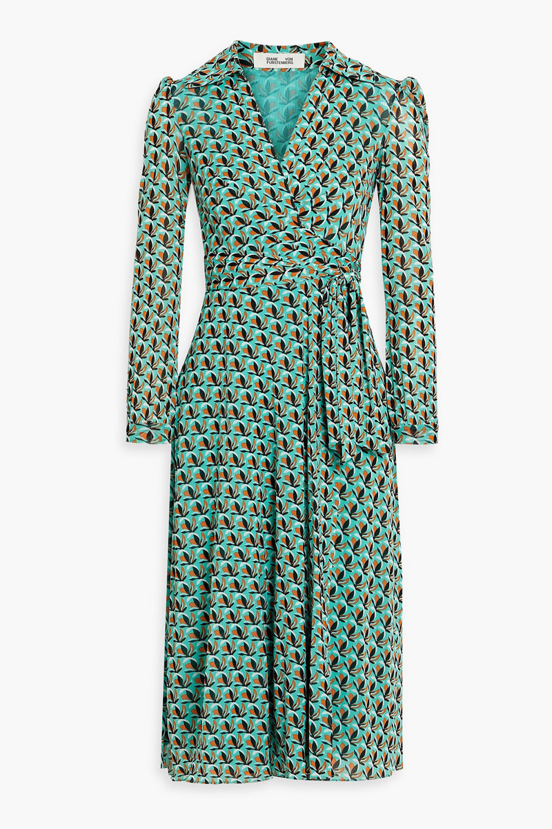 Diane von Furstenberg - Phoenix printed stretch-mesh midi wrap dress - Blue - XL