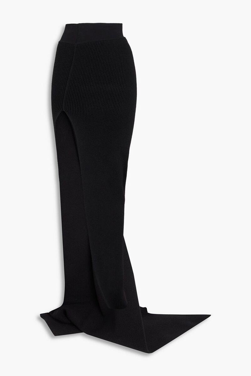 Rick Owens - Asymmetric ribbed cashmere-blend maxi skirt - Black - S
