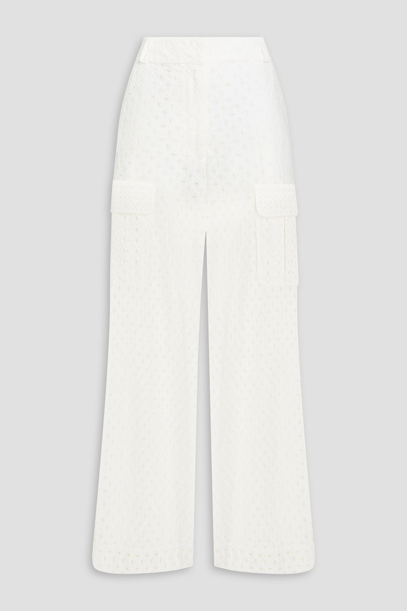 zimmermann - broderie anglaise cotton wide-leg pants - white - 0