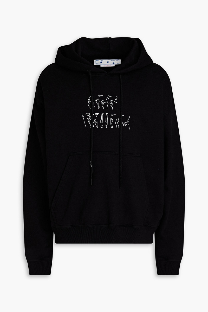 Off-White - Embroidered printed French cotton-terry hoodie - Black - S