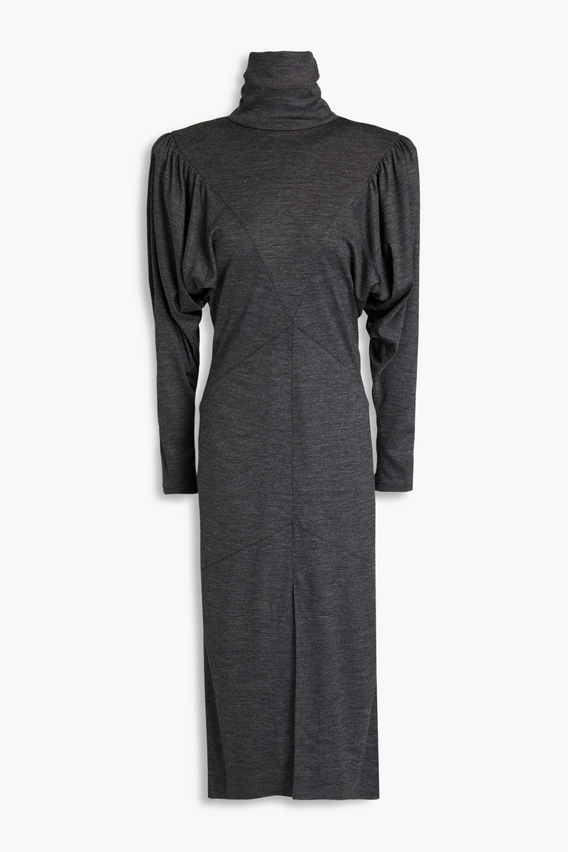 isabel marant - genia wool-jersey turtleneck midi dress - gray - fr 34