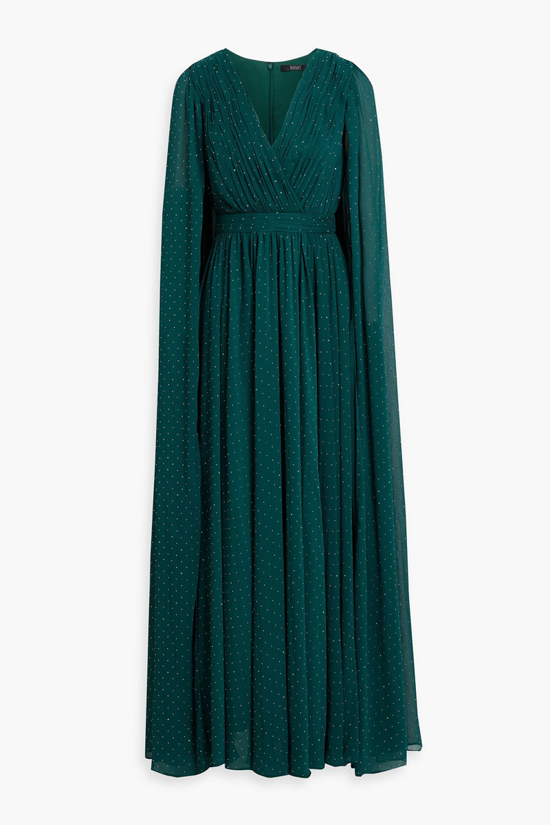 badgley mischka - cape-effect embellished georgette gown - green - us 2