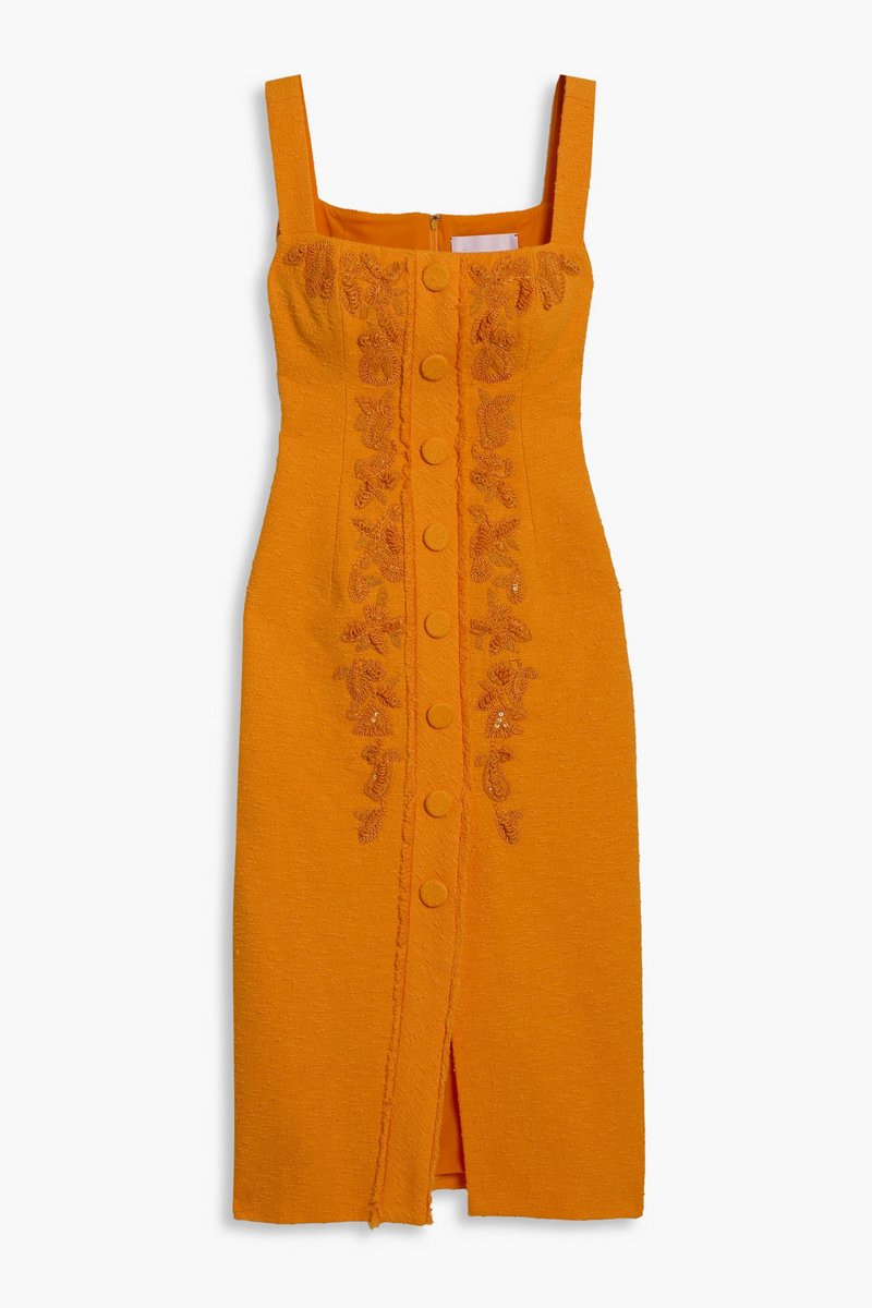 carolina herrera - embellished cotton-blend tweed midi dress - orange - us 0