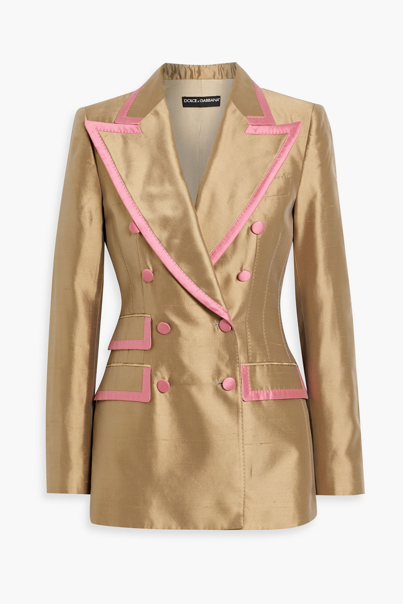 dolce&gabbana - double-breasted silk-shantung blazer - neutral - it 38