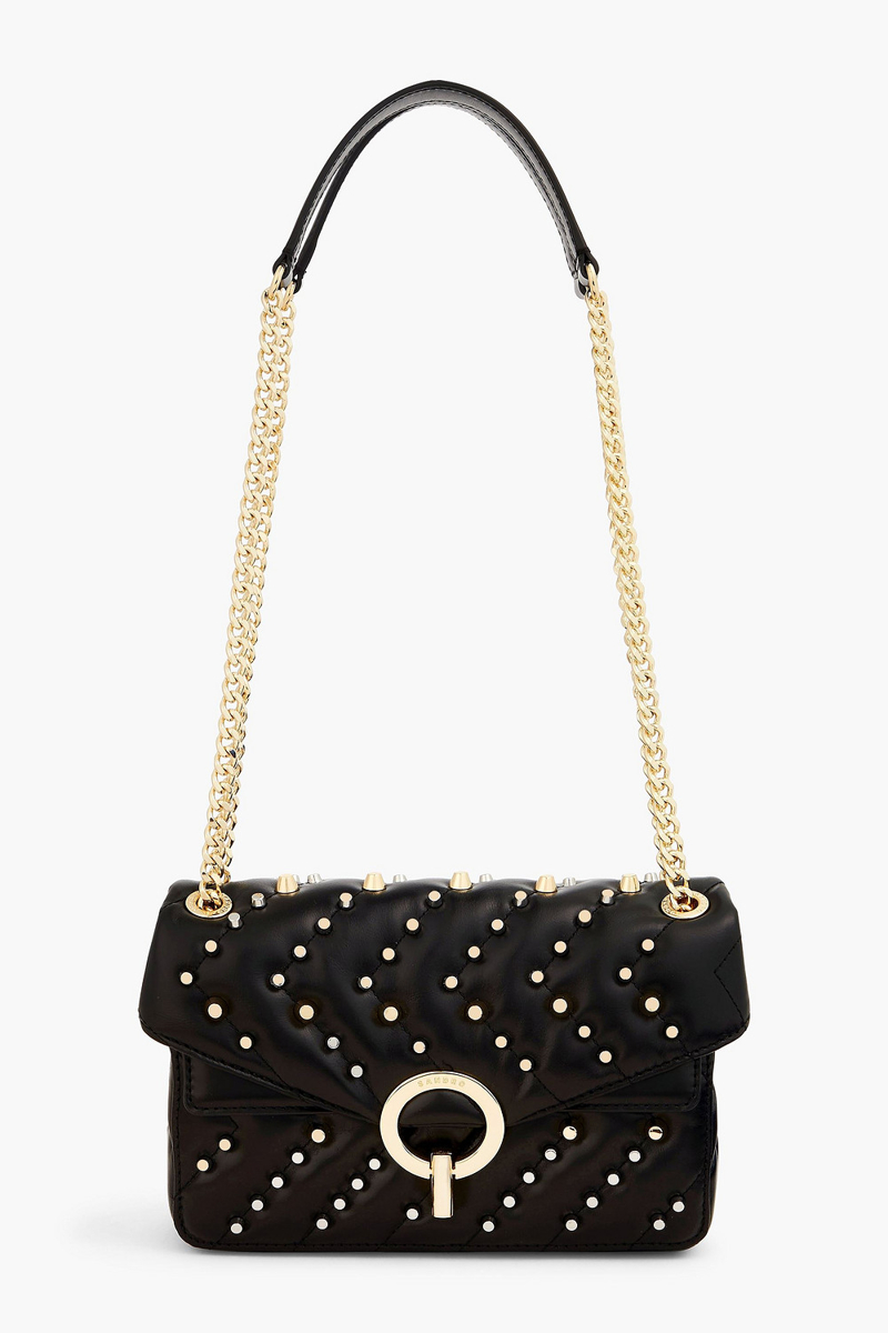 sandro - studded quilted leather shoulder bag - black - onesize
