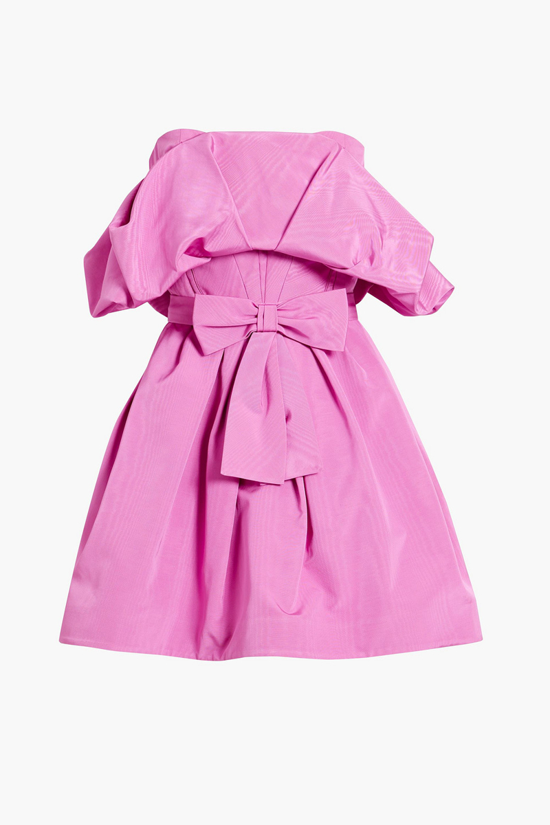 Oscar de la Renta - Strapless bow-embellished cotton-blend moire mini dress - Pink - US 6