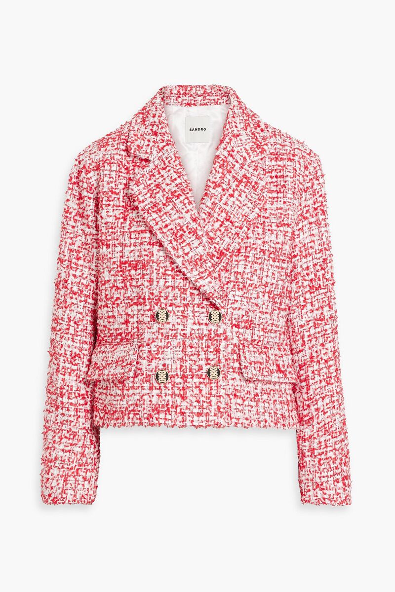 Sandro - Double-breasted metallic tweed blazer - Red - FR 36