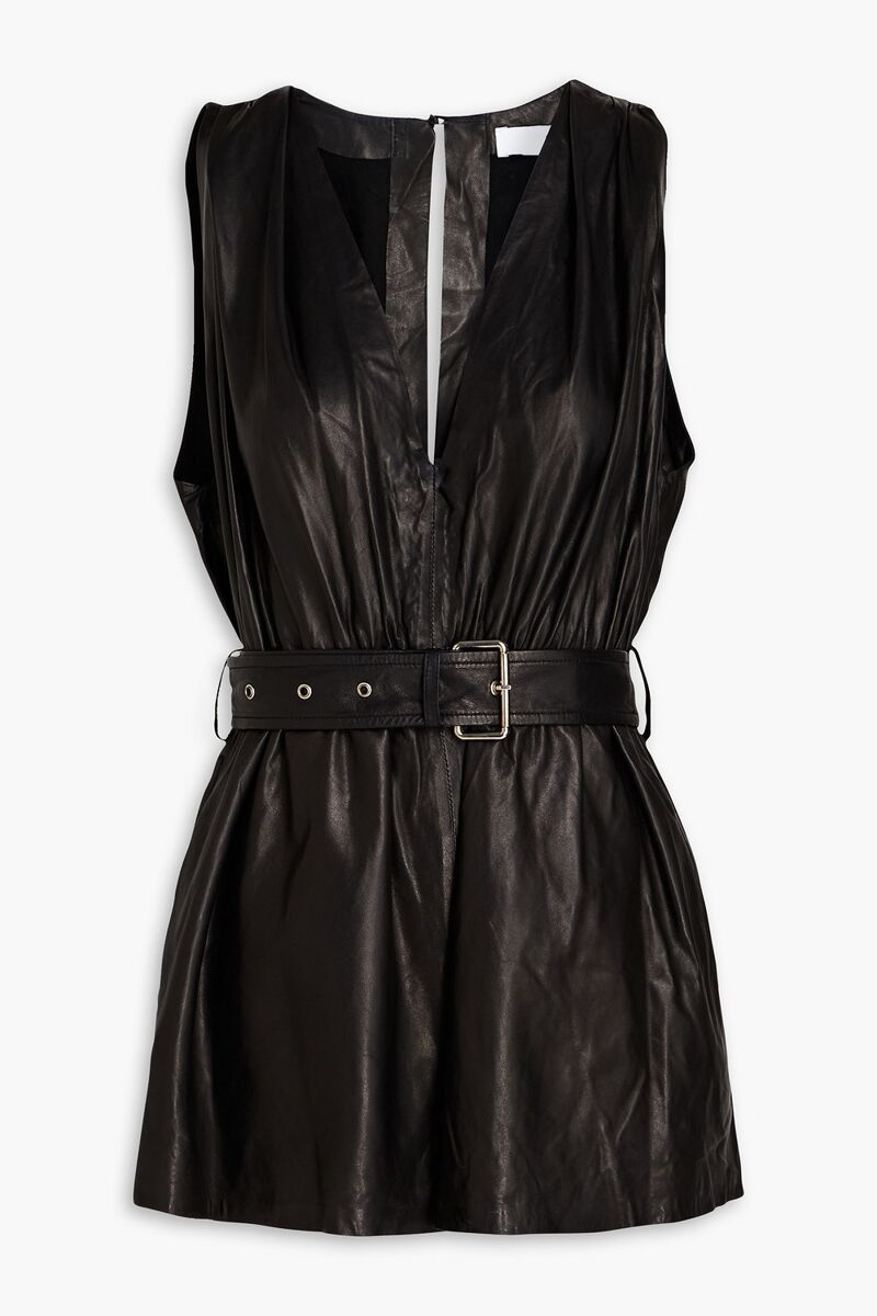 IRO - Garissa belted leather playsuit - Black - FR 38