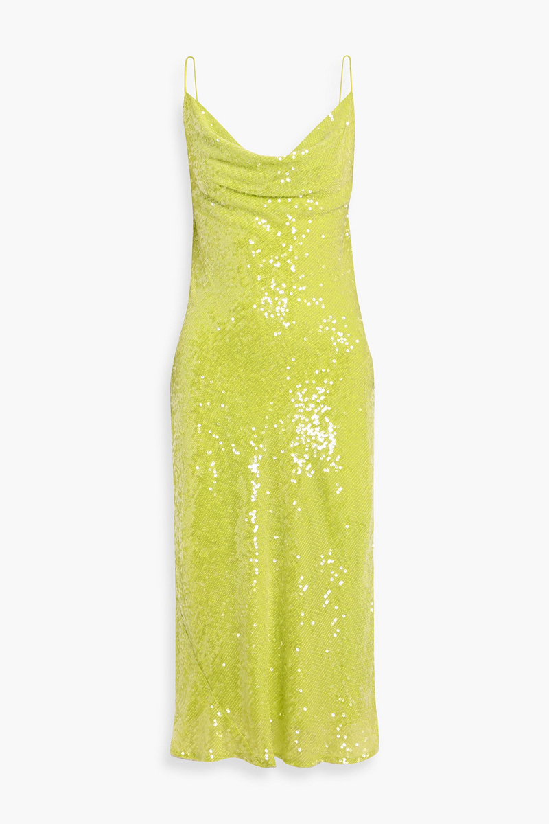 lapointe - draped sequined chiffon midi dress - green - us 6