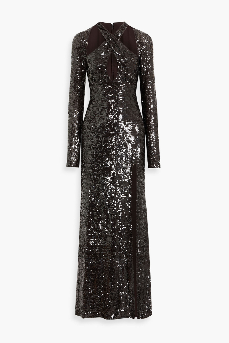 lapointe - cutout sequined chiffon gown - brown - us 6