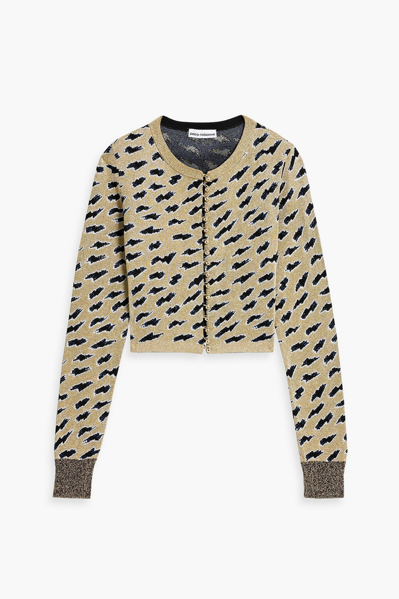 rabanne - cropped metallic jacquard-knit cardigan - metallic - xs