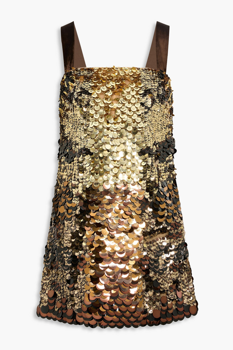 oscar de la renta - velvet-trimmed sequined tulle mini dress - metallic - us 0