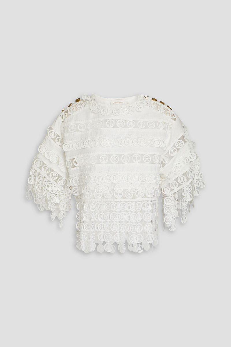 Zimmermann - Linen crocheted lace and silk-organza top - White - 0