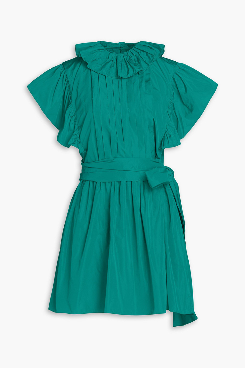 Alberta Ferretti - Ruffled pintucked taffeta mini dress - Blue - IT 42