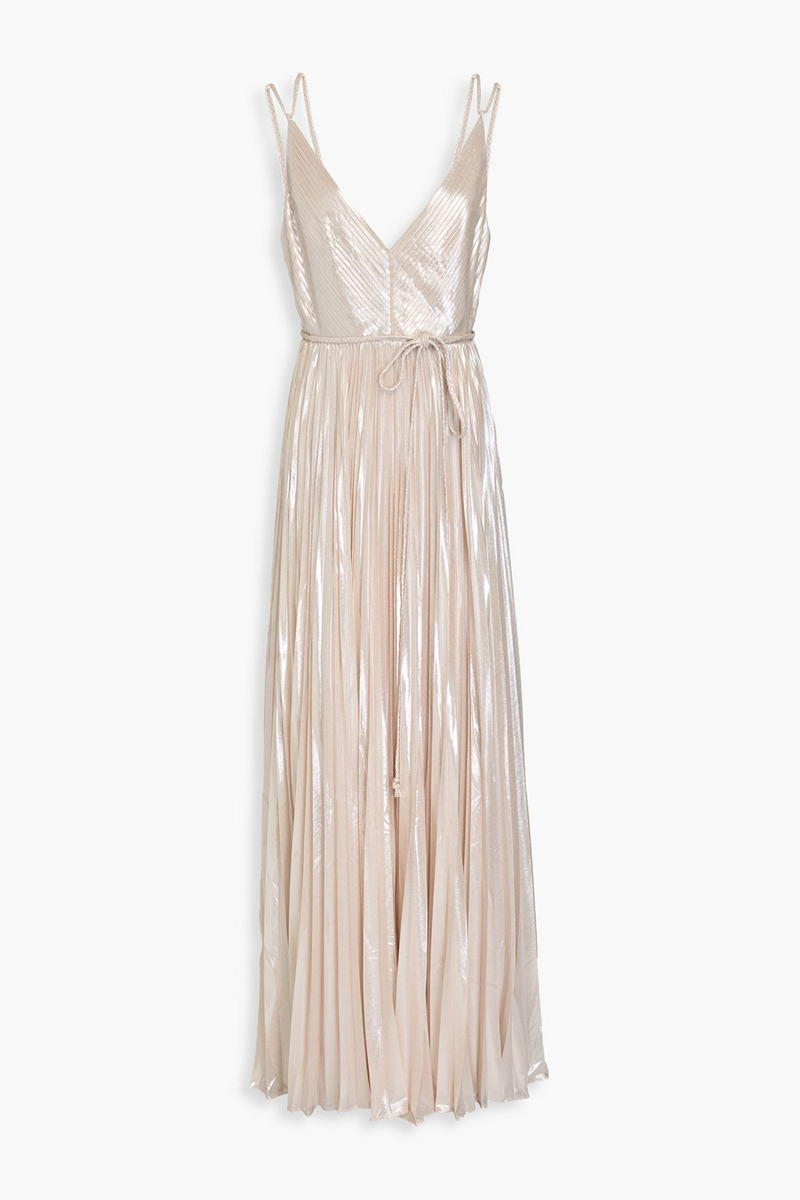 halston - ace pleated metallic chiffon gown - metallic - us 2
