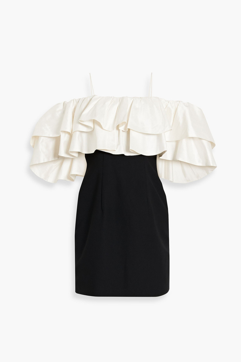 Rasario - Cold-shoulder ruffled taffeta and crepe mini dress - Black - FR 42