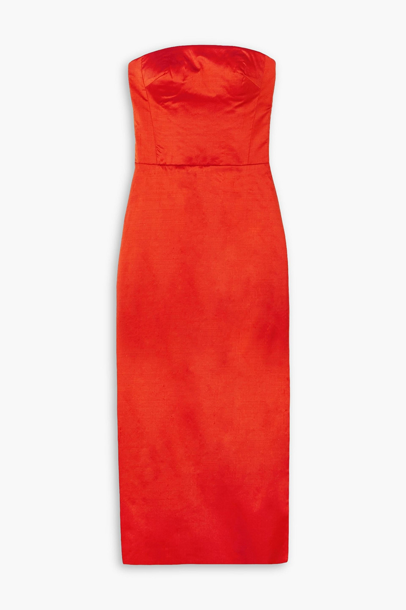 Rasario - Lady strapless silk-dupioni midi dress - Red - FR 34