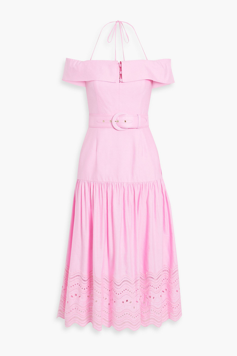 Rebecca Vallance - Emile broderie anglaise linen-blend midi dress - Pink - UK 8