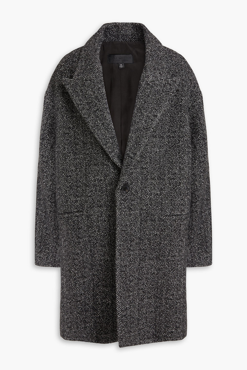 nili lotan - vincent herringbone wool coat - black - m