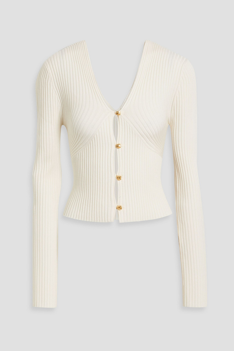 chloé - ribbed wool-blend cardigan - white - m