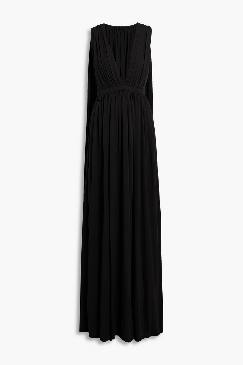 Halston - Ashley cape-effect gathered jersey gown - Black - US 6