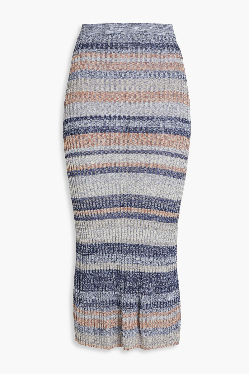 zimmermann - striped ribbed-knit midi skirt - blue - 00