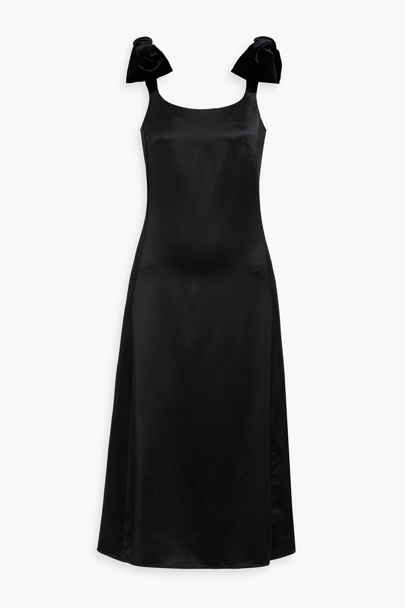chloé - bow-detailed wool and silk-blend satin midi dress - black - fr 34