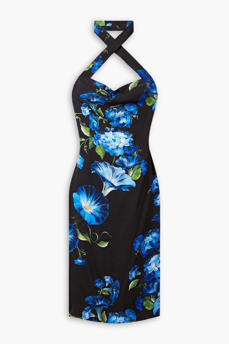 dolce&gabbana - floral-print silk-blend charmeuse halterneck midi dress - black - it 46