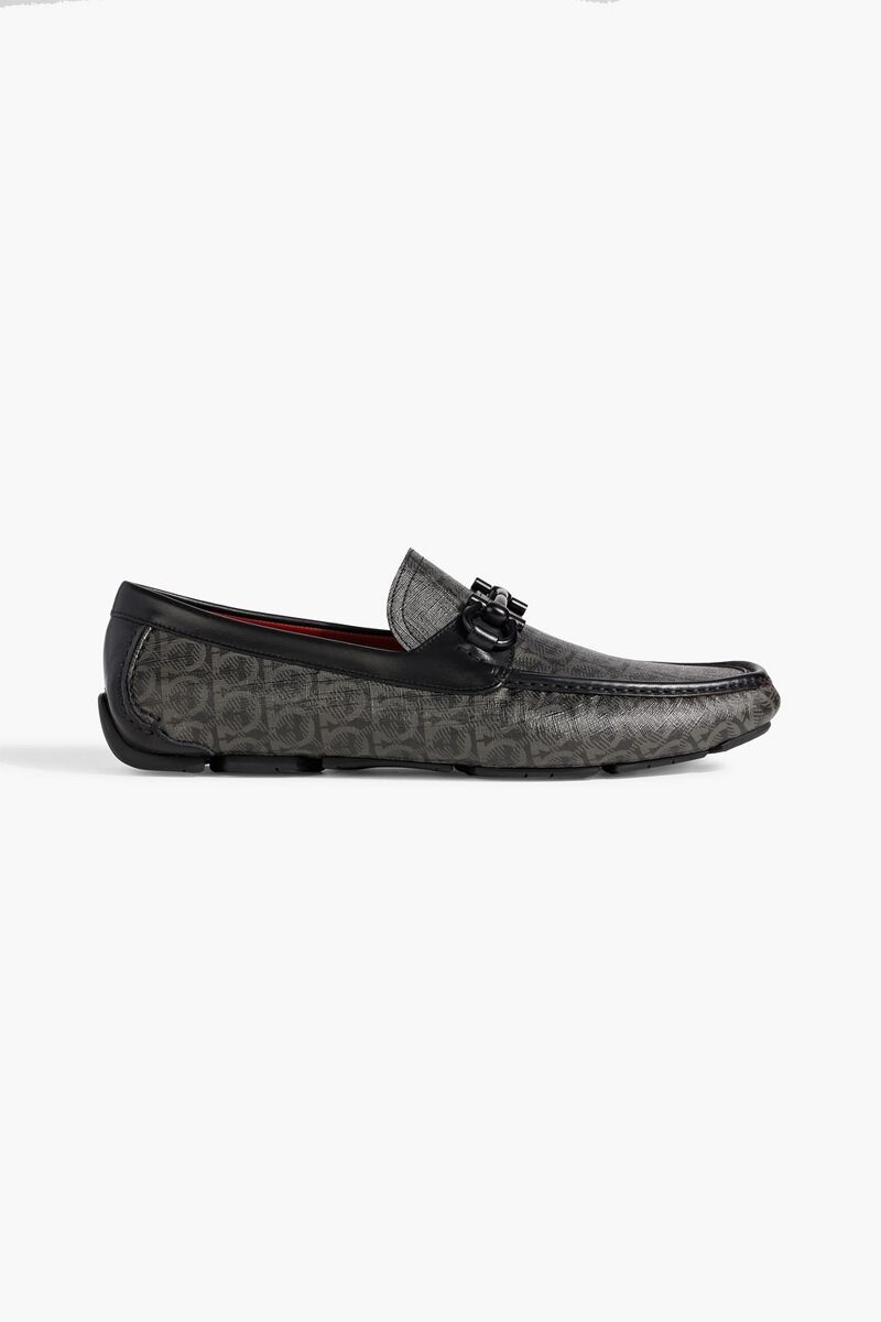 Ferragamo - Parigi logo-print textured-leather driving shoes - Gray - US 7