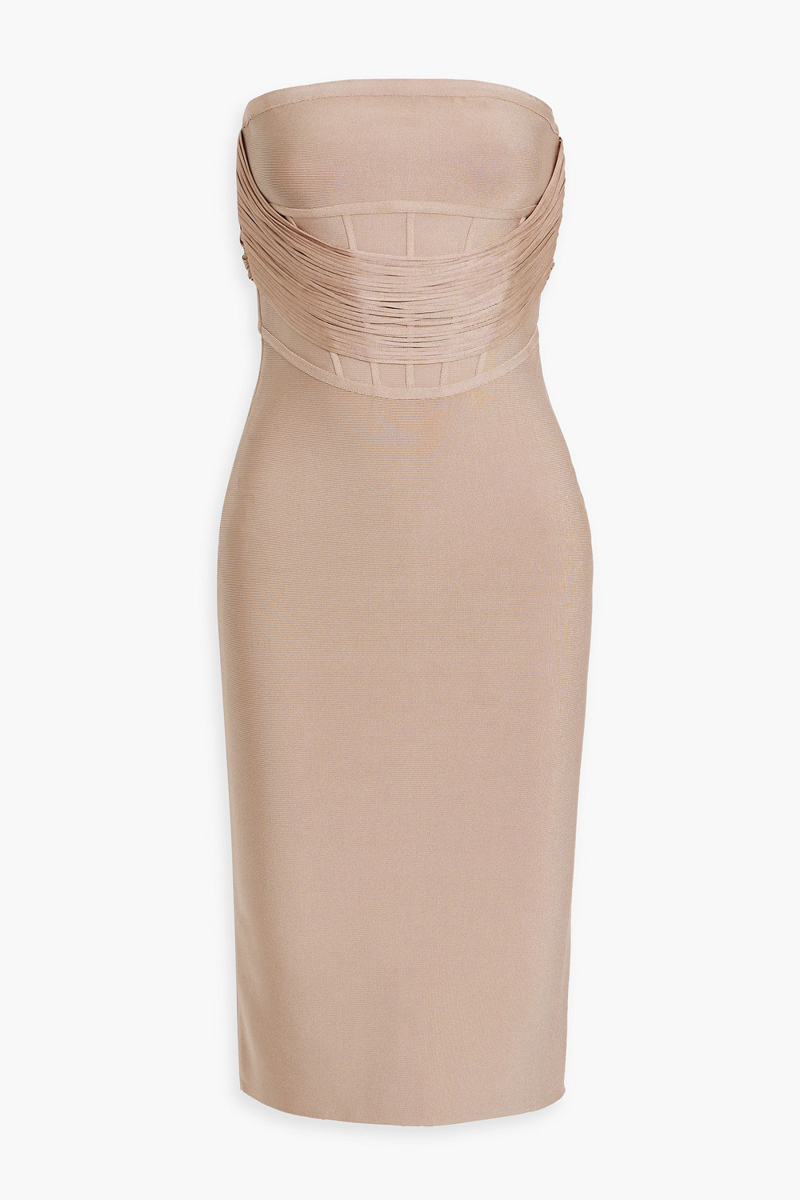 hervé léger - strapless fringed bandage dress - neutral - xs