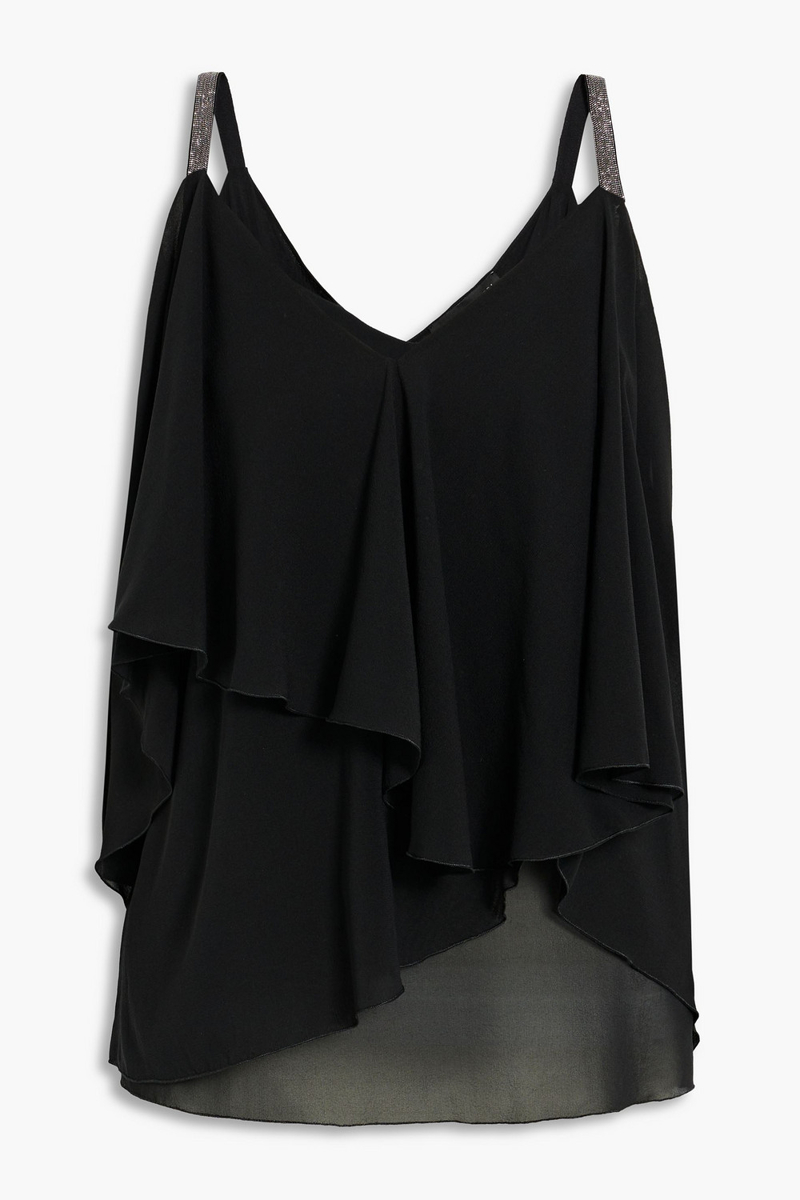 fabiana filippi - bead-embellished layered stretch-silk top - black - it 38