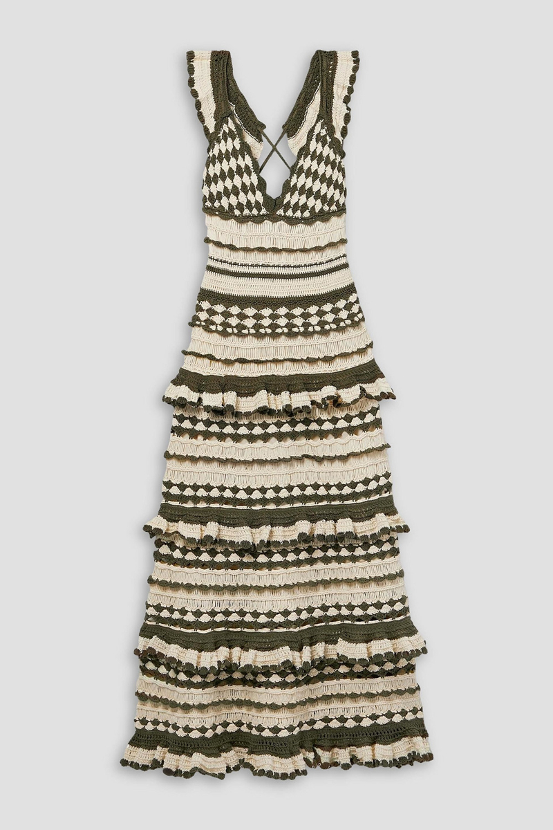 zimmermann - devi ruffled crocheted cotton midi dress - white - 00