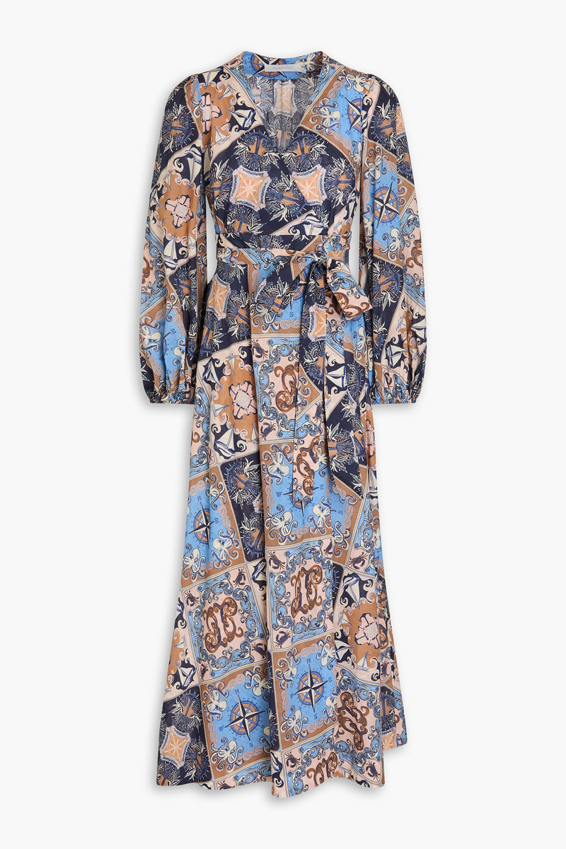 zimmermann - patchwork-effect printed cotton-voile midi wrap dress - multicolor - 00