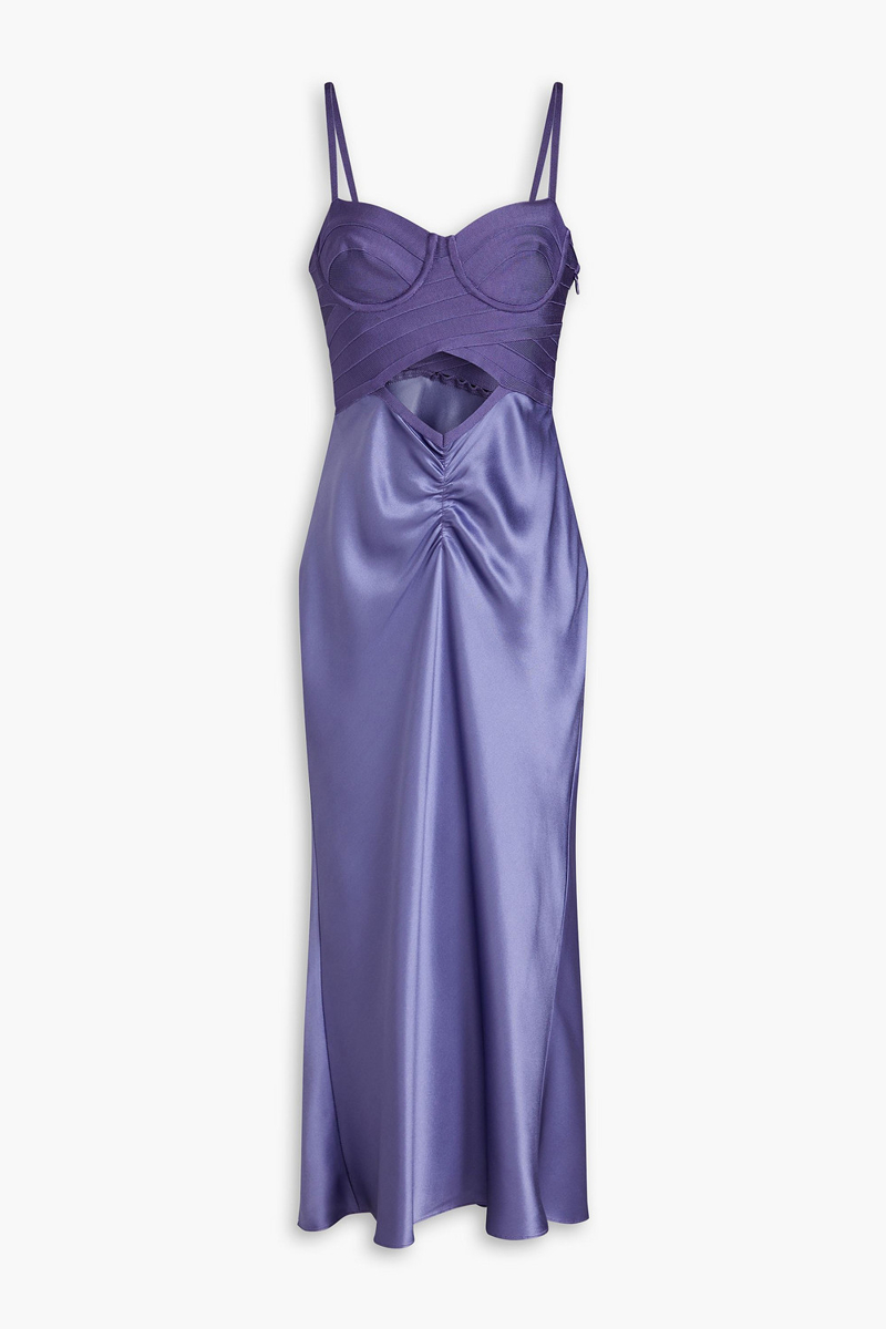 Hervé Léger - Bandage-paneled draped satin midi dress - Purple - US 8