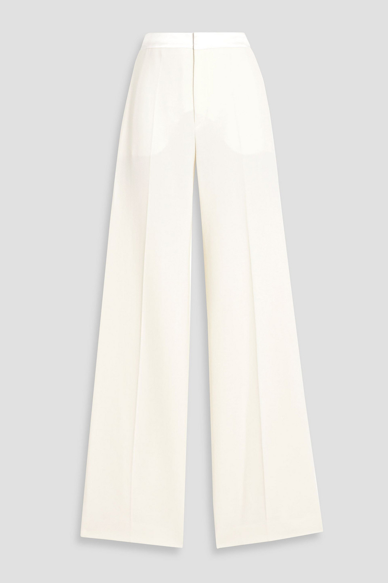 chloé - satin-trimmed wool-crepe straight-leg pants - white - fr 44